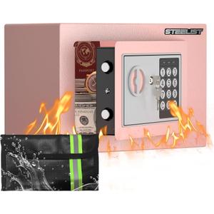 Cash Safe, 0.23 Cu Ft Pink Safes for Money, Small Fireproof Safe Box for Home Office, Cute Security Box with Fireproof Bag, Safety Box for Jewelry, Cash & Documents, Ideal Gift Choice