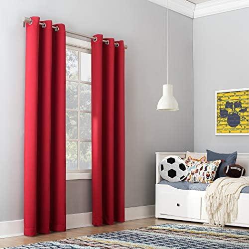 Sun Zero Riley Kids Bedroom Blackout Grommet Curtain Panel, 40" x 63", Red 1 Panel