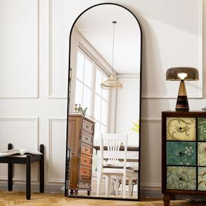 HARRITPURE 64"x21" Arched Full Length Mirror Free Standing Leaning Wall-Mounted Mirror Aluminum Frame Modern Mirrors for Living Room Bedroom Cloakroom, Black (64"L x 21"W)