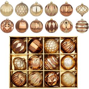 Hollyone 4 Inch Bronze Christmas Ornaments 12Pcs Brown Christmas Tree Ornaments Balls Colored Shatterproof Christmas Ornaments for Xmas Tree Decor Holiday Party Wreath Home Decor (Bronze, 100mm)