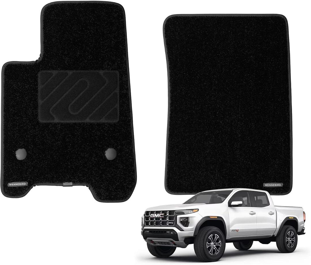 WENNEBIRD Superior Carpet Front Row Floor Mats for 2023-2026 GMC Canyon Crew Cab, 0.6-Inch Ultra-Thick, Noise-Reducing, All-Weather Waterproof Anti-Slip 2-Pc Set