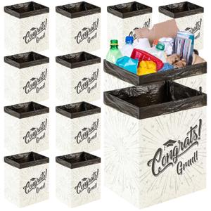 12 Pcs Graduation 13 Gallon Disposable Trash Cans Graduation Trash Bins with 15 Pcs Garbage Bag 1 Roll Double Sided Tape Congrats Grad Garbage Can Class of 2026 Party Supplies