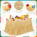 16PCS Luau Table Skirt Decor, Gold Hawaiian Themed Grass Table Skirt Party Decorations, 108 X 29.5" Flower Tropical Hula Dance Parties Supplies, Table Skirt Bulk for Summer Beach Themed Activities