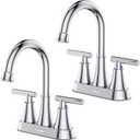 Bathroom Faucets for Sink 3 Hole, Hurran 4 inch Chrome Bathroom Sink Faucet with Pop-up Drain and Supply Hoses, Stainless Steel Lead-Free Centerset Utility Faucet for Vanity RV, 2 Pack