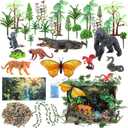 Teyva Daily 48 Pcs Rainforest Diorama Kit Habitat Project Box Set Rain Forest Diorama Supplies Include Rain Forest Animal Figures Artificial Trees Fake Rocks with Cardboard for DIY Crafts Gifts