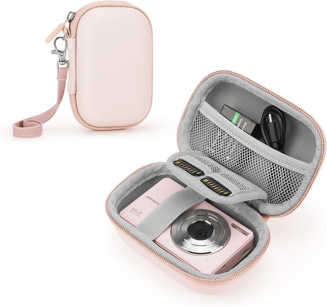 SQERO Camera Case for Digital Camera CAMKORY DC403 FHD 1080P/ KODAK PIXPRO FZ55/ FZ45/ STUOGYUM DC402-AF, SD Card Storage Travel Carry Cute Case Bag Small (Pink)