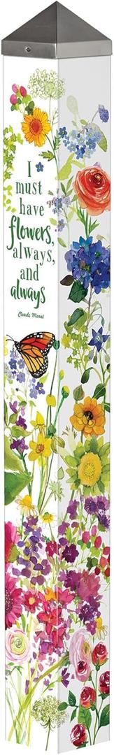 Studio M Art Pole, PVC Weather Resistant Pole with Vinyl Bowl 40 inches Tall Outdoor Decoration for Gardens, Patios, Yards, Landscaping and Birding Accessories, Must Have Flowers Always, White, Pink, Purple
