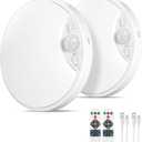 2 Pack 10000mAh Rechargeable Motion Sensor Ceiling Light with Remote, Battery Operated Closet Light No Wiring, Magnetic Wireless LED Ceiling Lights, 3 Color Overhead Lamp for Shower Pantry Hallway (3CCT-7-White)