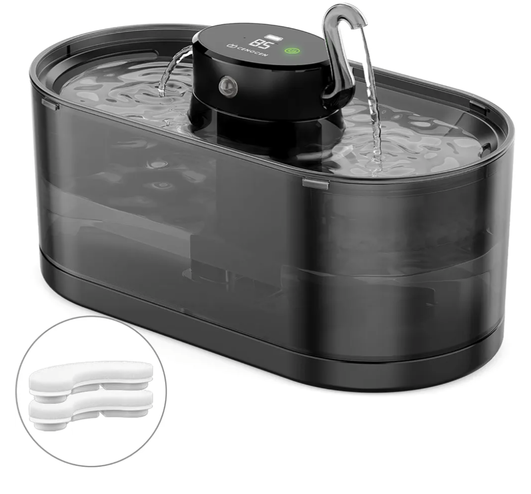 Cat Water Fountain Cordless, 108oz/3.2L Cengcen Wireless Cat Fountains for Drinking, Pet Water Fountains for Cats Indoor, Automatic Cat Water Dispenser Battery Operated 5000mAh Rechargeable, Black
