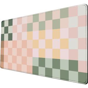 Checkered Desk Mat Cute Pink Pastel XXL Large Mouse Pad Aesthetic Boho Desk Pad with Stitched Edges, Office Decor Keyboard Pad Mouse Mat for Computer (31.5" x 15.7")