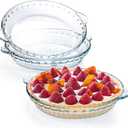 Kingrol 3 Pack Glass Pie Plates with Handles, 9 Inches Baking Dishes, Clear Glass Serving Plates for Snacks, Salads, Desserts
