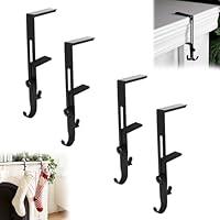 icegglof Fireplace Stocking and Garland Hanger, 4Pack Metal Mantle Hooks, Christmas 2in1 Adjustable NoDrill Decoration Stand, Black