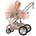 Luxury Baby Stroller 2 in 1 with Bassinet Mode Foldable Infant Stroller High Landscape Reversible Stroller Travel Pram Baby Carriage (Pink)