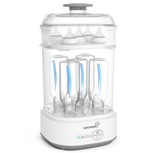 GROWNSY Bottle Sterilizer and Dryer, Compact Electric Steam Baby Bottle Sterilizer (Esterilizador de Biberones), Bottle Sanitizer for Baby Bottles, Pacifiers, Pump Parts (Grey)