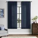 Nanspring 63 Inch Long Navy Blue Linen Curtains Luxury Small Curtain Farmhouse Light Filtering Semi Sheer Back Tab Rod Pocket Design Drapes for Bedroom Living Room Set of 2 Panels, W52 x L63 Inch