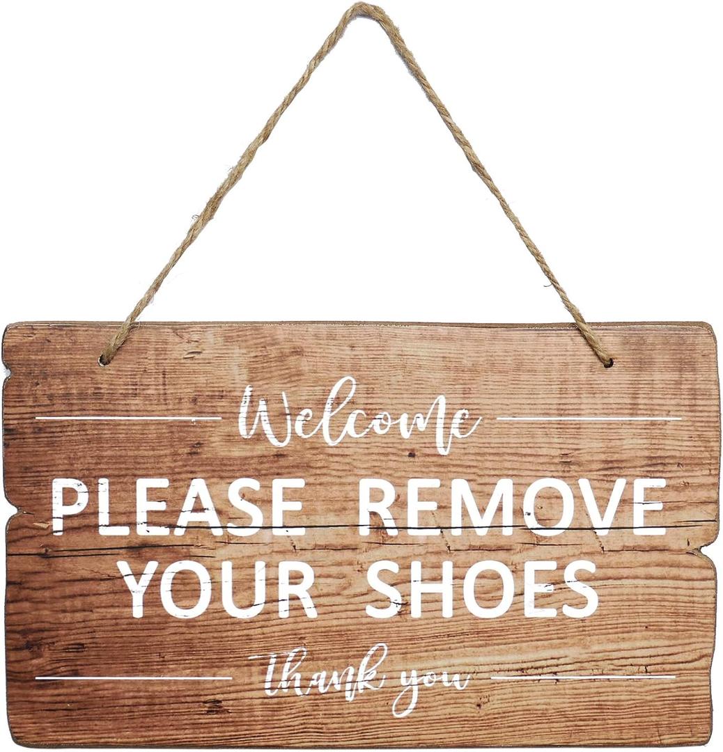 Please Remove Your Shoes Sign Wooden Shoes Off Sign Decorative Take Off Shoes Sign No Shoes Wall Polite Sign Hanging for Front Door Home - Welcome, Please Remove Your Shoes, Thank You - 11 x 6 Inches