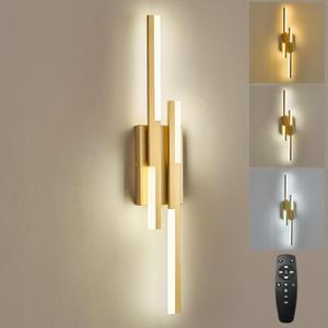 Benkut Modern LED Wall Sconce Gold Remote Wall Light Fixtures for Bathroom, Dimmable Vanity Light Indoor LED Remote Wall Sconce for Bedside Bedroom Living Dining Room (27.6inch 3000-6500K 1 Pack)