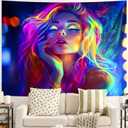 BVBOX Wall Tapestry Cool Girl Tapestry Blacklight,UV Reactive Black Light Upright Posters Wall Hanging for Bedroom Dorm Living Room Backdrop Decor (style2, 79" x 59")