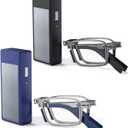Hubeye Ultra Thin Folding Reading Glasses for Men 2 Pack Blue Light Blocking Compact Computer Foldable Readers With Case, +2.00