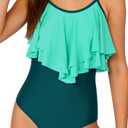 TUONROAD Girls Swimsuit Size 12 Dark Green One Piece Swimwear for Girls Size 11-12 Two Layer Ruffle Adjustable Straps Padding Bathing Suit