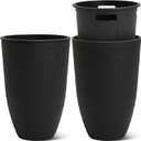 WORTH Garden 2-Pack 21" H. Black Tall Planters with Inside Pots - 14'' Dia Plastic Large Round Plant Tree Pots - Decorative Imitation Stone Finish for Indoor Outdoor Front Porch Container Patio