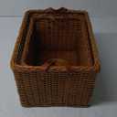 Baum Rattan Rectangular Decorative Basket with Faux Leather Handles | Brown | One Size | Bins & Baskets Baskets | Storage