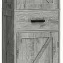 TEENFON Tall Bathroom Cabinet, Storage Cabinet with 6 Shelves & Drawer, Bathroom Storage Cabinet with Adjustable Shelves, Tall Cabinet for Living Room, Home Office, Grey, 11.8"D x 15.8"W x 67"H