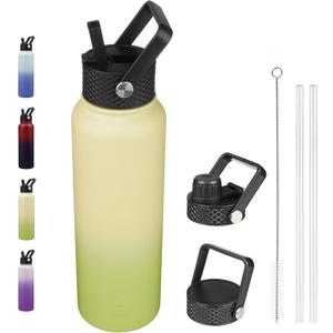 BJPKPK Insulated Water Bottles with Straw Lid, 40oz Cold & Hot Thermos, Stainless Steel Metal Water Bottle with 3 Lids, Reusable Thermos, Cups, Mugs, Tumblers -Avocado