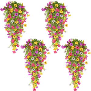 TURNMEON 4 Pcs Artificial Flowers for Outdoors Spring Summer Decor, UV Resistant No Fade Fake Hanging Flowers Plants Faux Plastic Realistic Silk Flower for Gardens Porch Planter Patio Yard Home Indoor (Mixed Color)