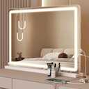 Sweetcrispy 23"x32" LED Vanity Mirror with Lights, Dimmable 3 Color Modes Makeup Mirror with Memory Function, USB Charging, Aluminum Frame, Lighted Mirror for Desk, Bedroom, Living Room