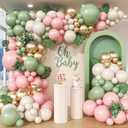 152Pcs Pink and Green Balloon Garland Arch Kit - Sage Green and Pink White Sand Gold Different Size Balloons for Girl Baby Shower Wedding Birthday Jungle Safari Woodland Party Decorations