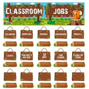 2 x 53 Pieces Classroom Jobs, 36 Name Card Classroom Job Chart with Name Tag Class Management Teachers Helper Colorful Bulletin Board Decor for First Day of School, Back to School Supplies (Log Style)
