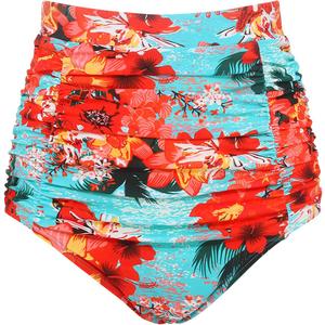 RELLECIGA Women's High Waisted Bikini Bottom Tummy Control Ruched Full Coverage Swim Bottom(Blue Floral, Large)