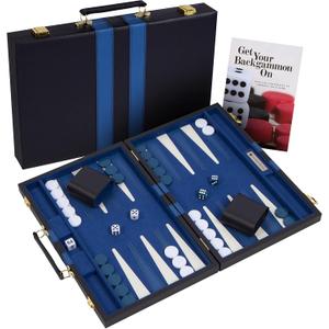 Get The Games Out Top Backgammon Set - Classic Board Game Case - Best Strategy & Tip Guide (Blue, Large)