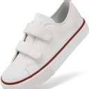 AOVOG Toddler Little Kid Cushioned Canvas Shoes Slip On Sneakers Soft and Durable (White-velcro)