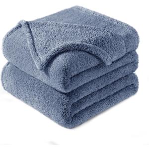 Exclusivo Mezcla Queen Size Blanket for Bed, Super Soft Velvet Plush Fleece Blankets, Fuzzy Cozy and Warm for Winter, 90x90 Inches, Stone Blue