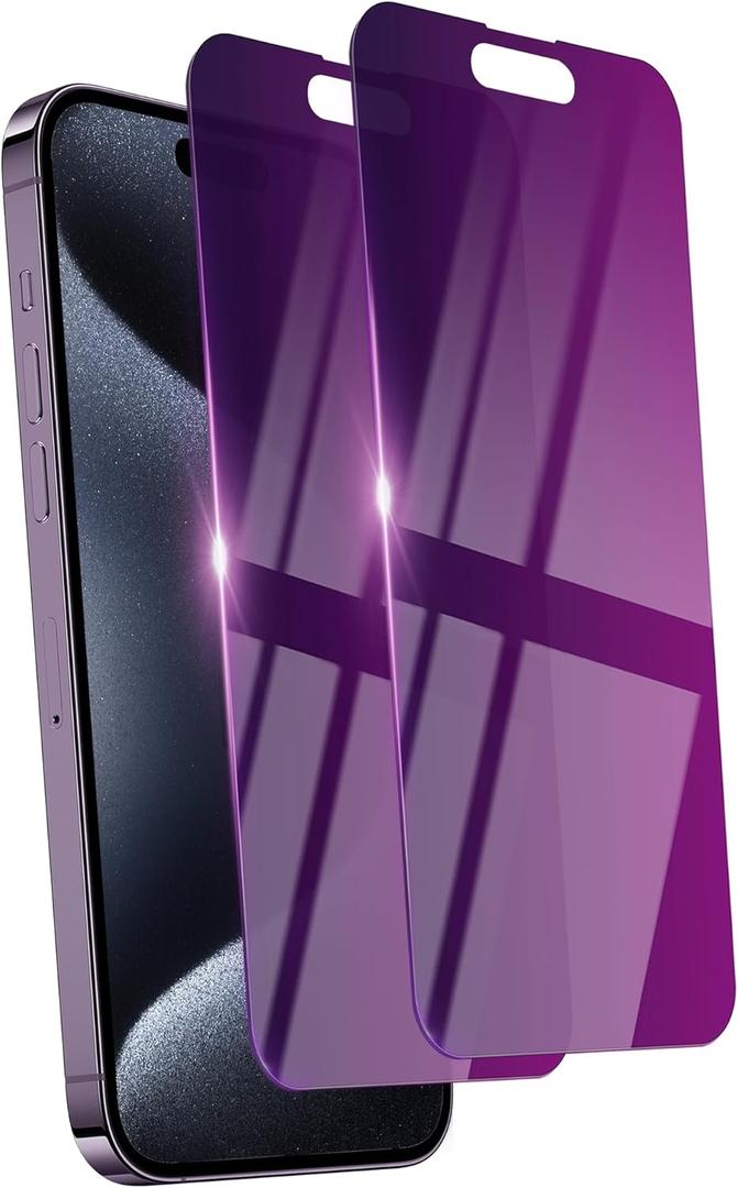2 Pack Privacy Screen Protector for iPhone 15 Pro Max Tempered Glass for 15 ProMax 6.7inch Private Saver Anti-Spy Anti-Blue Light Eye Protection Anti-Scratch Full Coverage