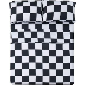 Bed Sheet Set 3 Pieces -Twin Size-Soft Durable Microfiber Bedding Sheet Set, Deep Pocket, Stain, Fade & Wrinkle Resistant (Plaid Black & White)