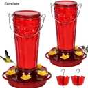 2 Pack Glass Hummingbird feeders for Outdoors 14Ounces5 Feeding Ports Hummingbird Feeder,Wide Mouth for Easy Filling/CleaningHanging for Garden Backyard Decor, Includes Ant Moat (Red2Pack)