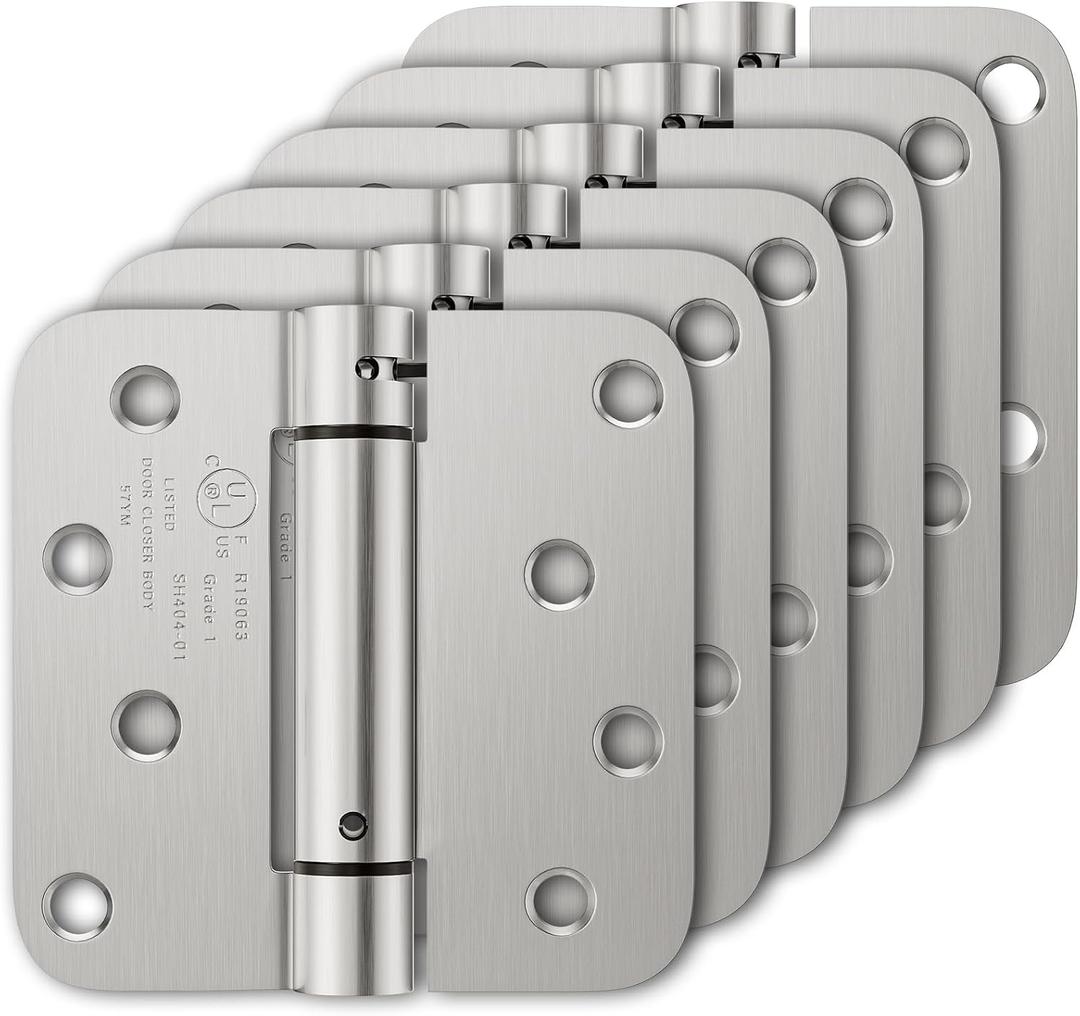 Luxbaro 6 Pack Self Closing Door Hinges, 4 Inch Spring Loaded Door Hinges, Adjustable Tension for Garage, Front Door, Back Door, for Left and Right Hand Door, 5/8'' Radius Corners, UL Listed