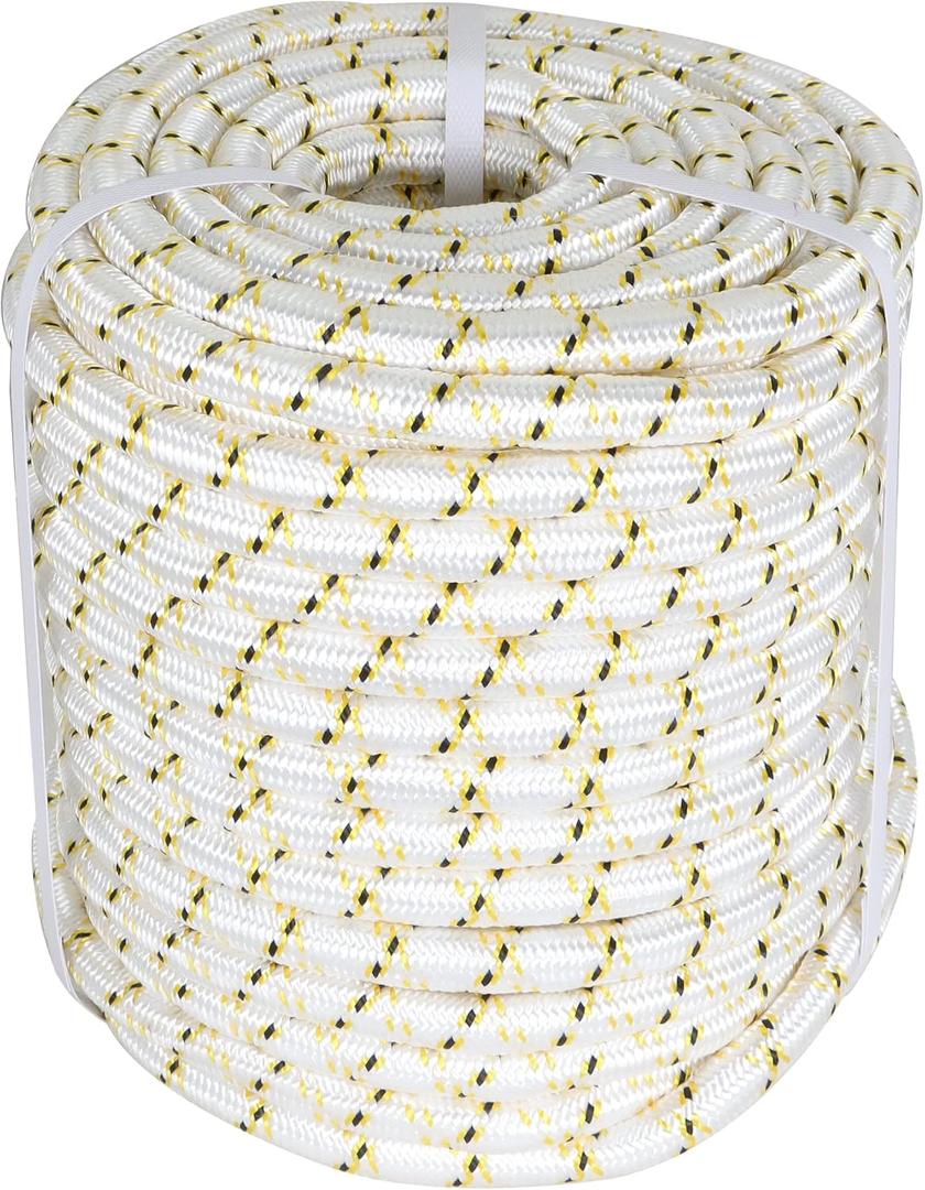 3/4 x 150FT, High Force Braided Polyester Arborist Tree Rope, 24 Strand Bull Rope, Pulling Rope, Heavy Duty Tree Rope for Swings, Camping (White, Yellow, Black)