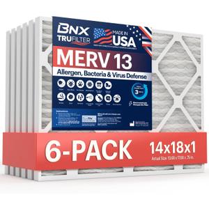 BNX TruFilter 14x18x1 Air Filter MERV 13 (6-Pack) - MADE IN USA - Electrostatic Pleated Air Conditioner HVAC AC Furnace Filters for Allergies, Pollen, Mold, Bacteria, Smoke, Allergen, MPR 1900 FPR 10