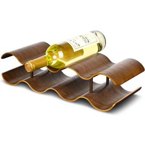 Countertop Wine Rack - 7 Bottle Freestanding Wine Bottle Holder Stand - 2 Tier Wooden Wine Storage Rack - Walnut Wavy Wine Organizer for Cabinet Pantry Home Kitchen Bar