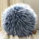 Ashler Plush Round Pillows, Ball Throw Pillow with Handle, Faux Fur Luxury Soft Decorative Cushion, Modern Home Decor Fluffy Round Pillow for Sofa, Bed, Chair, Dark Blue, 12 x 12 inch