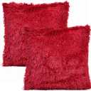YOUR SMILE Pack of 2, Christmas Decorative New Luxury Series Merino Style Faux Fur Throw Pillow Case Cushion Cover 18" x 18"(Burgundy Red)