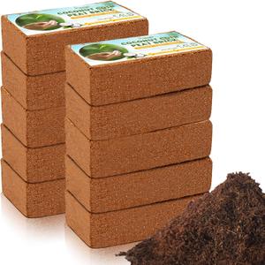 Legigo Pack of 10 Organic Coco Coir Bricks- 100% Natural Compressed Coco Peat Brick Coconut Fiber Substrate with Low EC&pH Balance, Plant Soil Enhance Root Growth for Herbs, Flowers, House Plants (EXP 08/18/26)