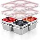 BEFOY 2 Pack Stainless Steel Snack Containers with Lids 4 Compartment Food Storage Containers for Adults Meal Prep Reusable for work or going out.(PINK, 2)