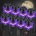 Solar Halloween Decorations Outdoor, 8 Pack Spooky Skulls Solar Torch Flame Lights, Waterproof Pathway Halloween Lights for Garden, Yard, Lawn, Porch, Landscape Decor, Purple