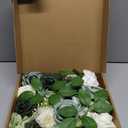 AmyHomie Forest Sage Green White Artificial Flowers Combo Silk Rose Fake Flowers w/Stem for DIY Wedding Bouquets Centerpieces Arrangements Table Decor Party Bridal Baby Shower Christmas Decorations