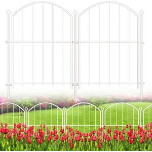 Decorative Garden Fence 17in x10ft, 10 Pack Rustproof Metal No Dig Fence Animal Barrier for Dog, Arched Flower Bed Edging Ornamental Wire Border Panel Fencing for Yard Patio Outdoor Decor White